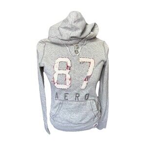 Y2K Aéropostale "87 AERO" Embroidered Pullover Hoodie Light Heathered Grey Women